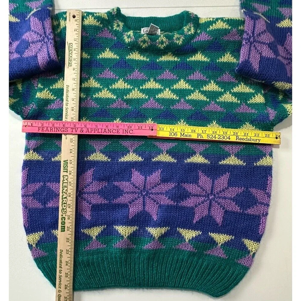 Vintage Gallagher Mohair Blend Long Sleeve Sweater XL shoulder pads LS geometric